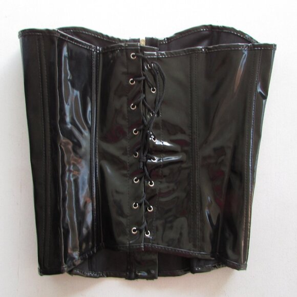 Black Shiny Vinyl Zip Front Corset - NEW - Picture 5 of 6
